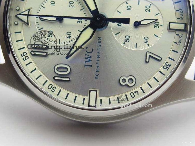 MIROTIME 0723 Pilot Chrono SS IW387809 ZF 1:1 Best Edition Silver Dial Blue Numbers On Blue Leather Strap A Lightweight 7263